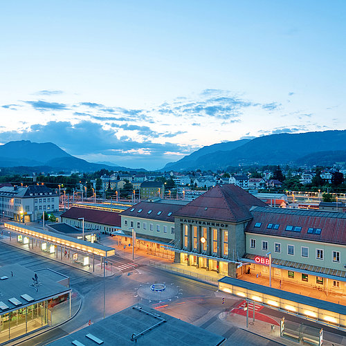 Central station in Villach in the evening