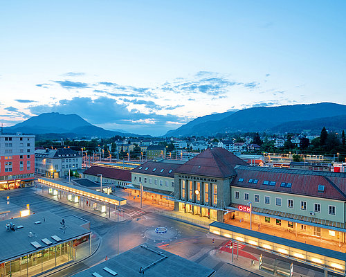 Central station in Villach in the evening