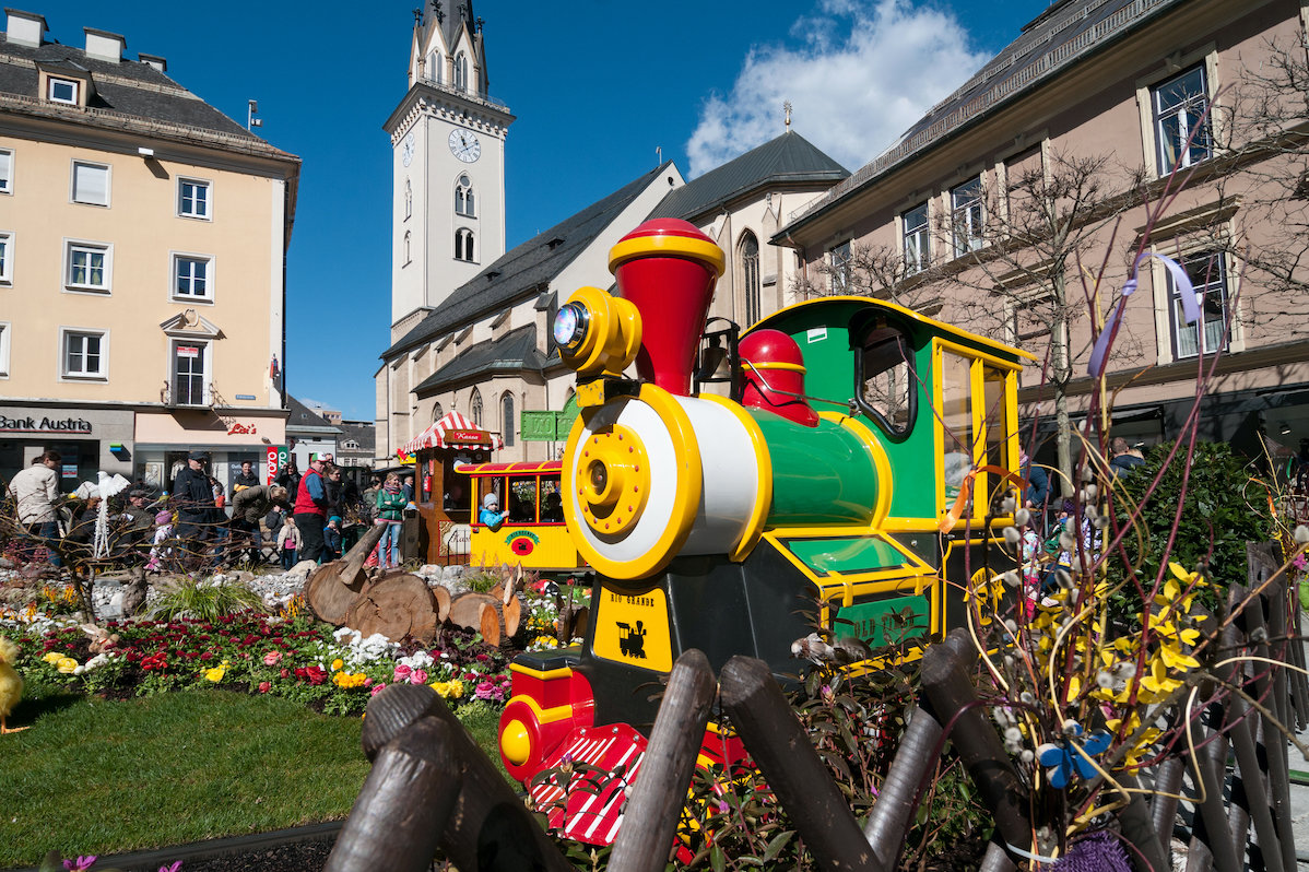 Colorful train in Villach's inner city