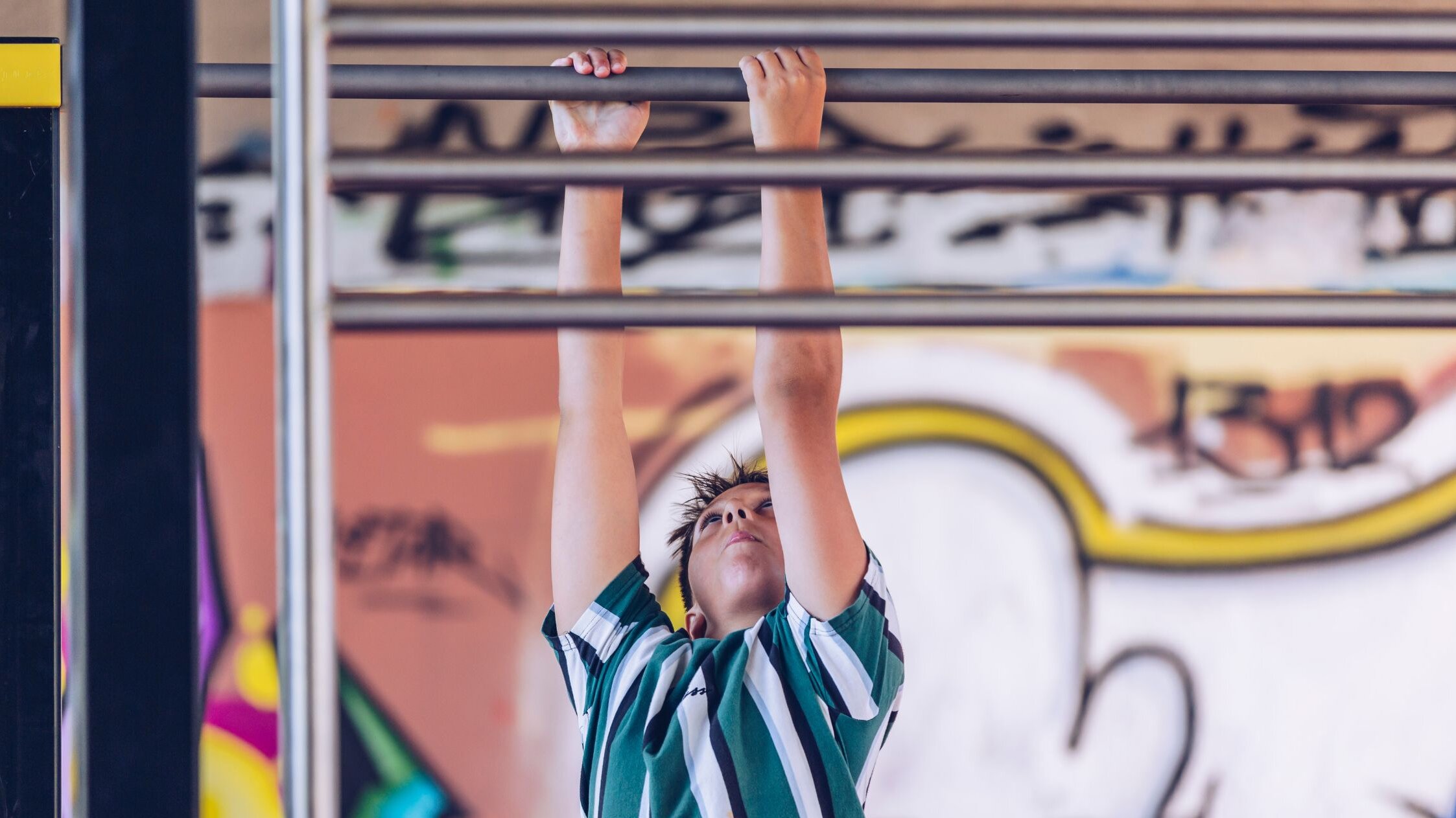 Calisthenics at Wasenboden Boy makes his way through the sports cage