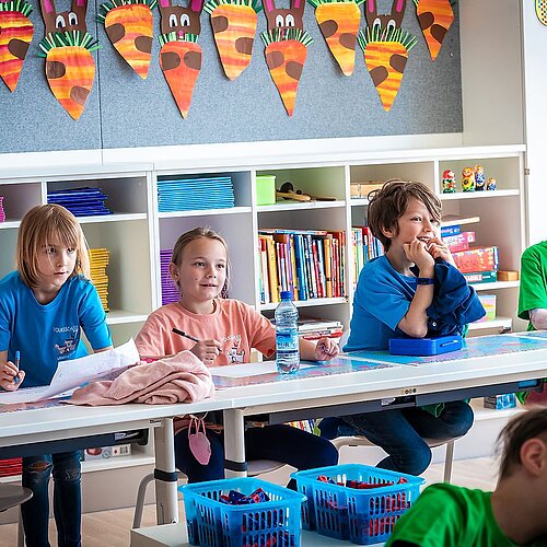 School children listening to the lesson