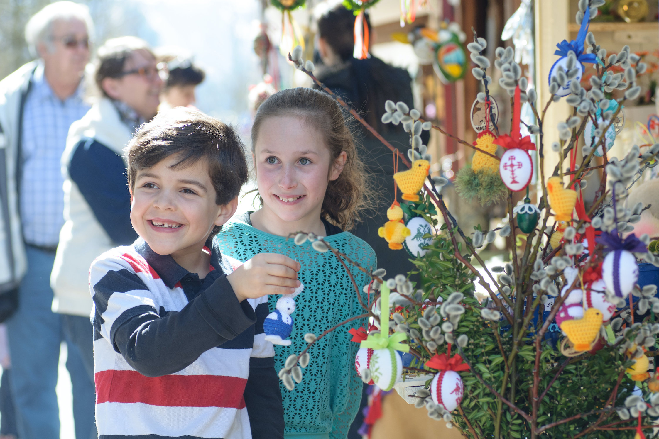 Children with a colorful Easter bouquet