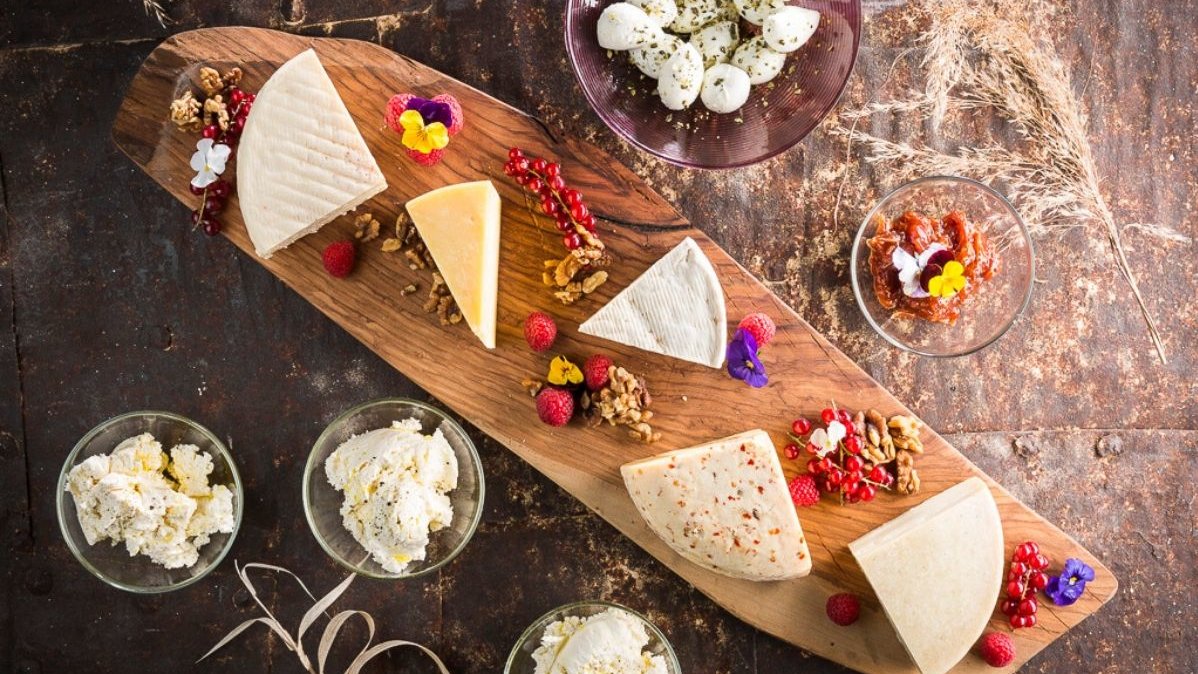 Platter with various kinds of cheese