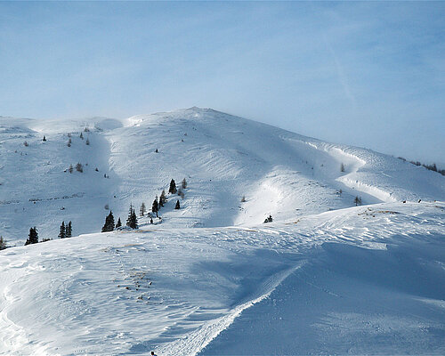 Winter at nature park Dobratsch Snowy mountain peaks in the nature park Dobratsch