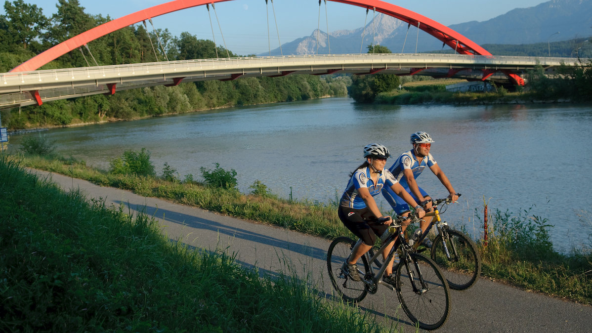 Biking next to the river Drau