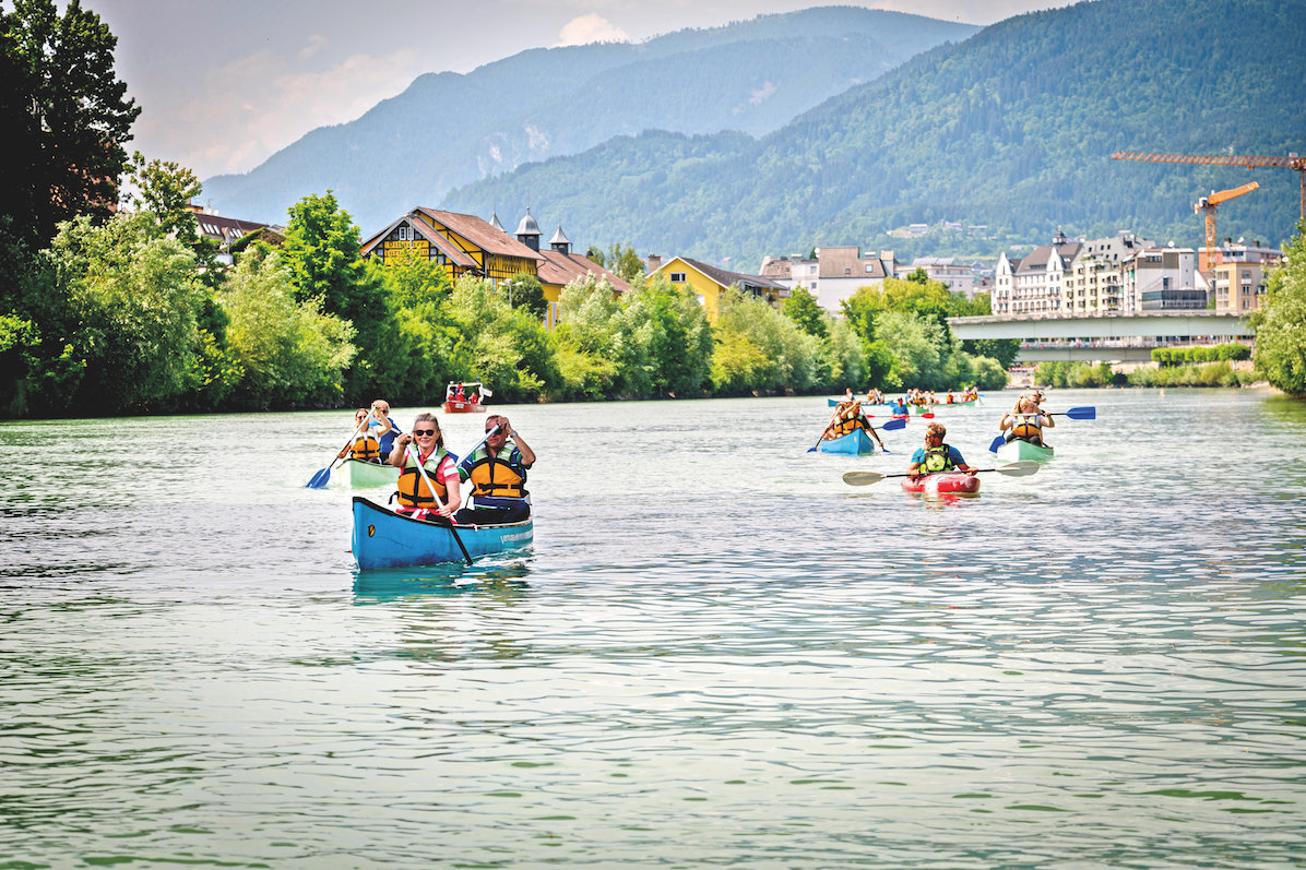 Paddle boats on the river Drau