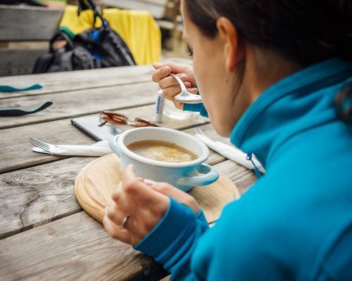 A soup after a hike tastes even more delicious