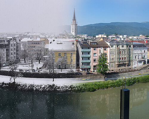 Four seasons in Villach Villach panorama in Winter and Sommer