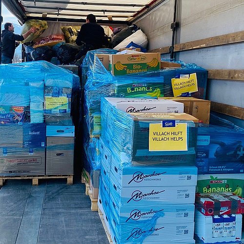 Truck full of aid packages for Ukraine