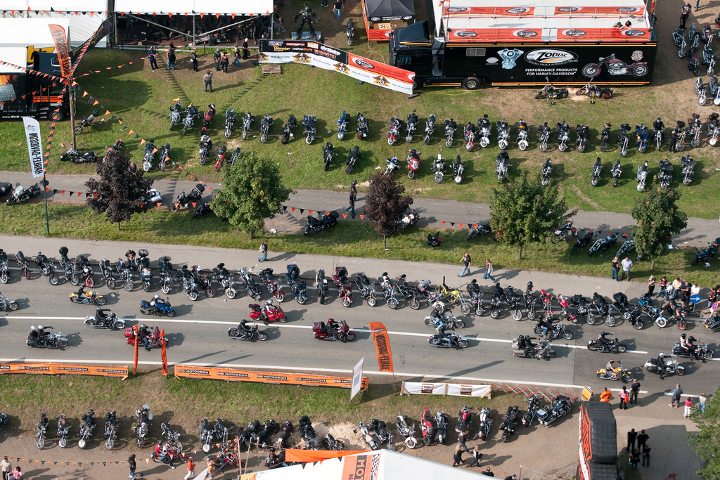 Traditional Harleyparade at the annual bike week 