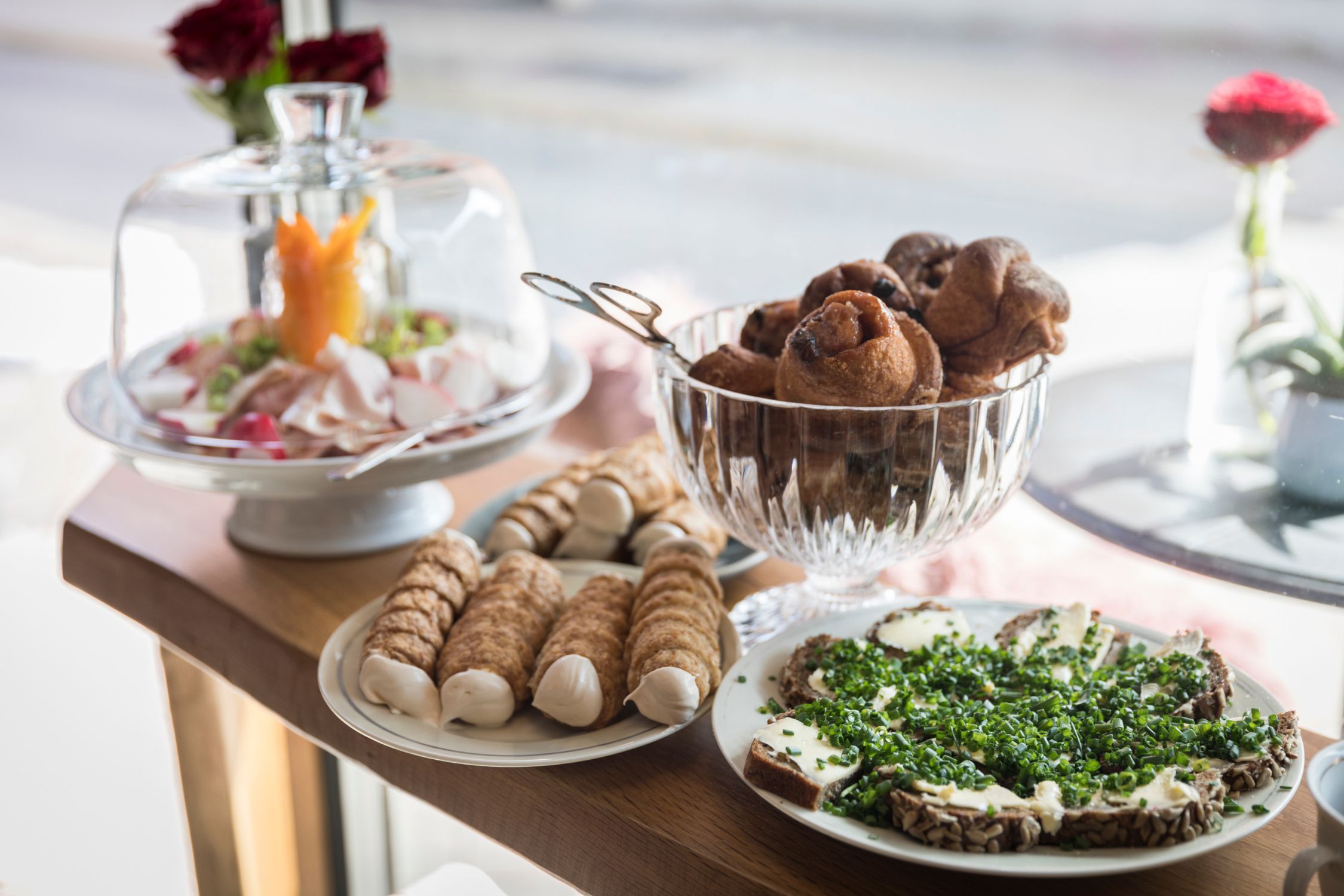 Breakfast buffet with sweet pastries