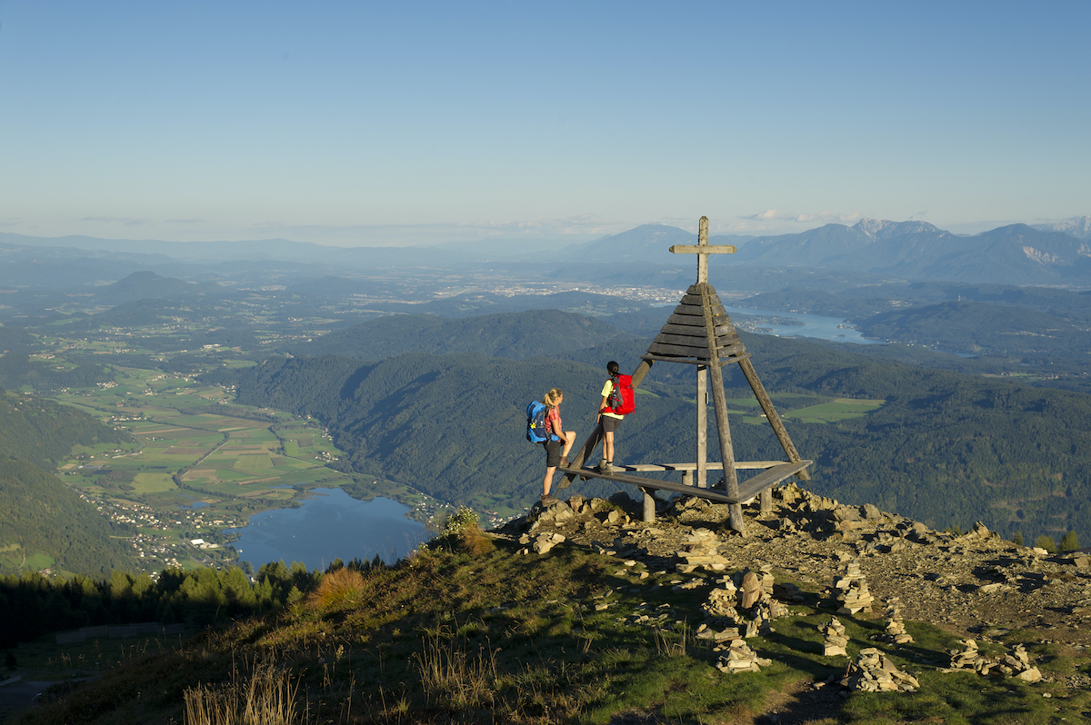 Hikers looking down at the valley 