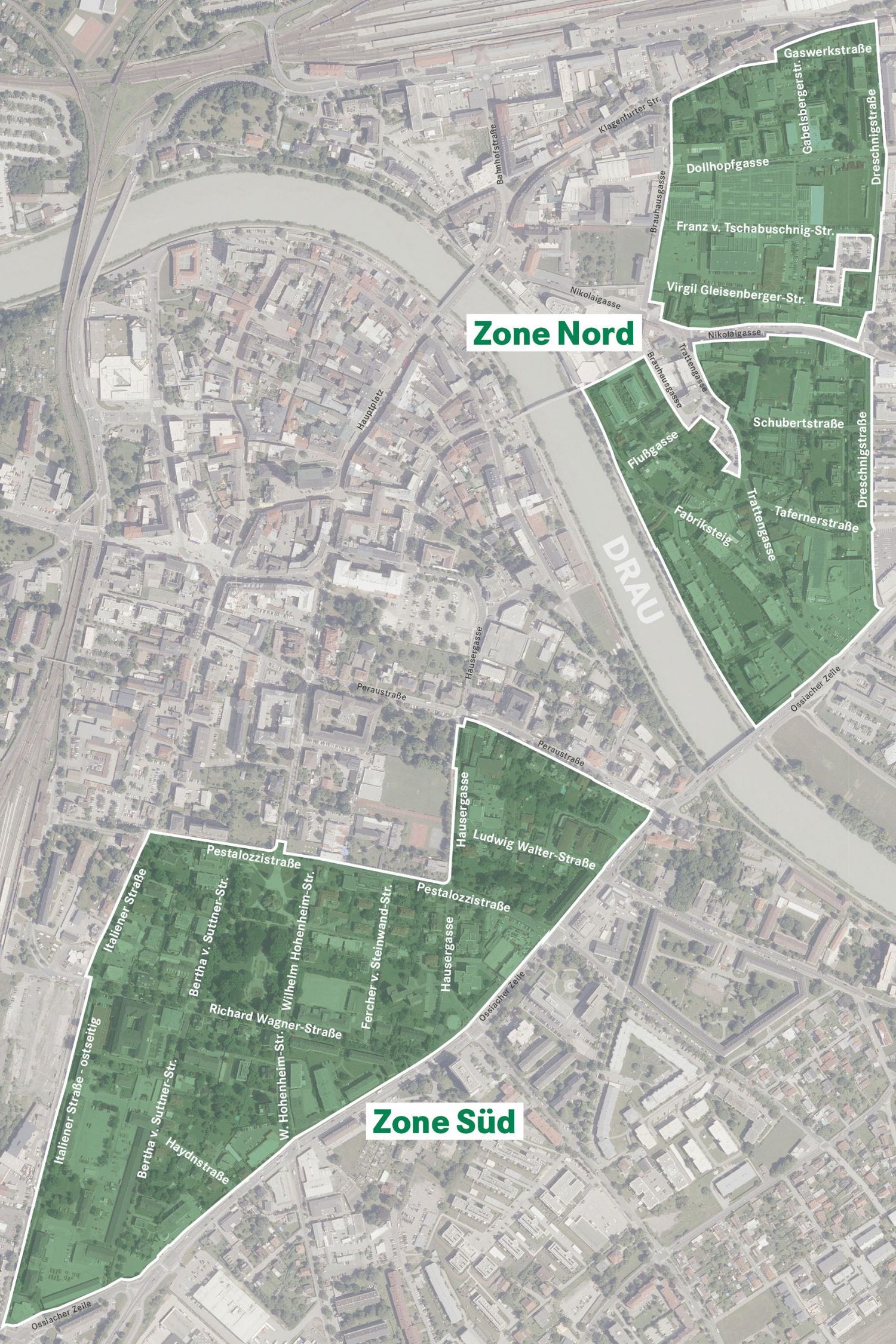 Green Zone in Villach Map of the Green Zone in downtown Villach