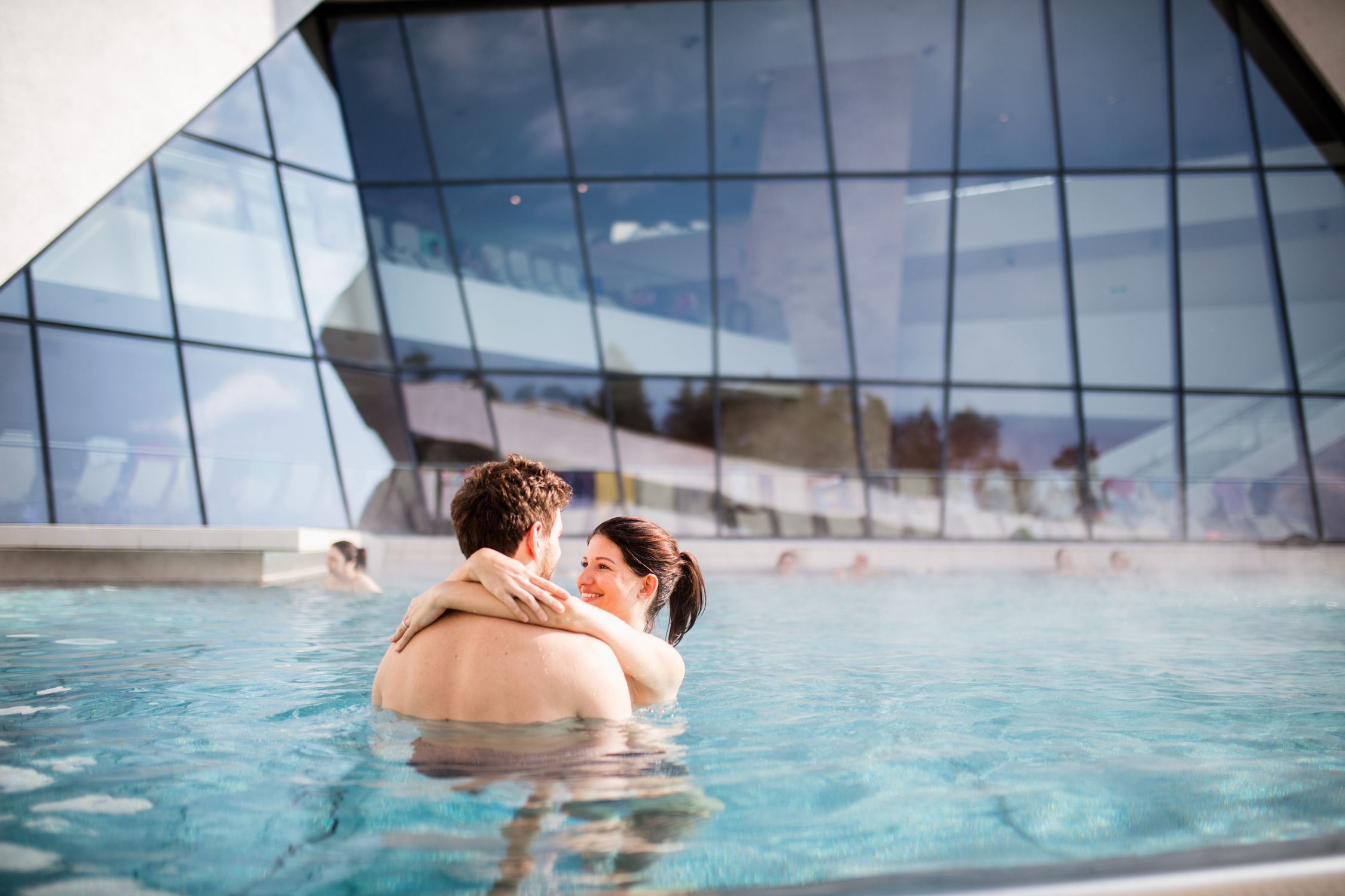 Couple in the open air thermal pool