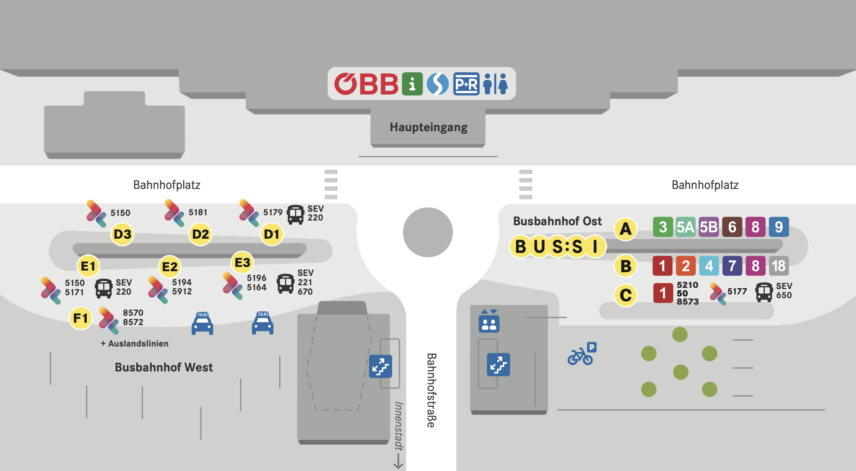 Visualization of the new bus stops at Villach's main train station