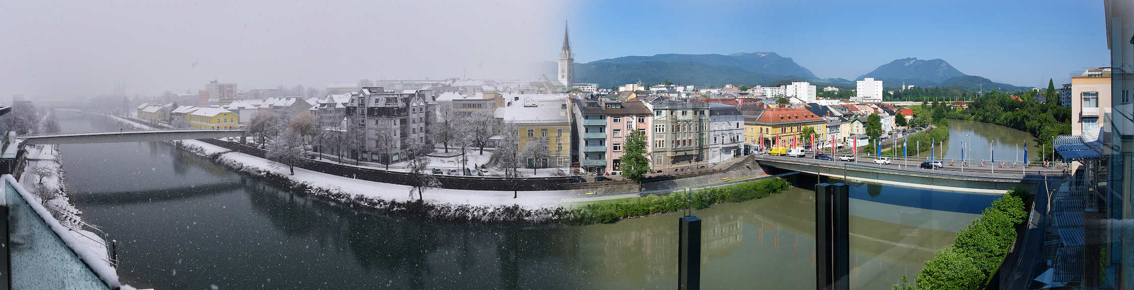 Villach im Winter und im Sommer Villach Panorama