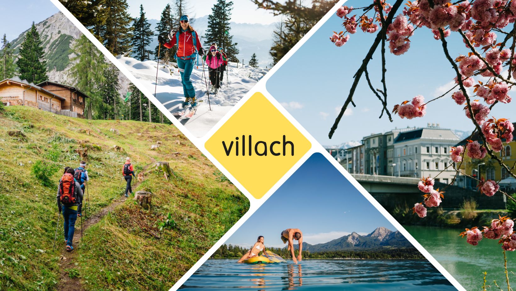 Collage of pictures of the four seasons in Villach